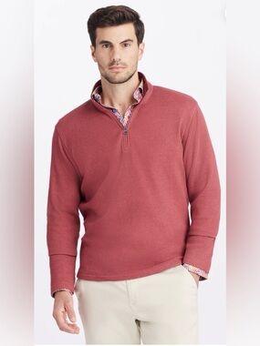 Robert Graham Red Quarter Zip Shepton Top Waffle Knit Shirt XL